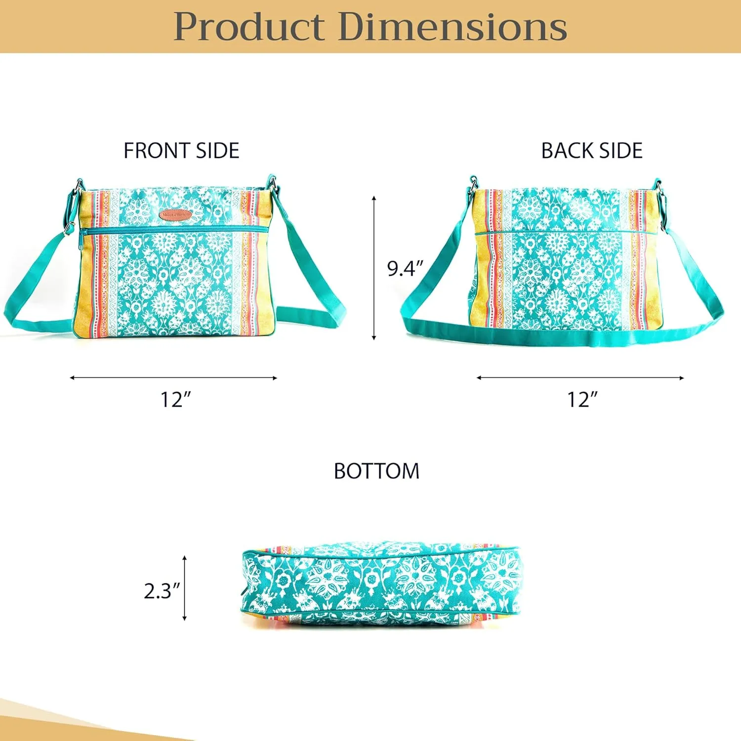 Maison d' Hermine Cross Body Bag Cotton Adjustable Shoulder Strap Hand Bag Tote purse with Zippered & Slip Pockets