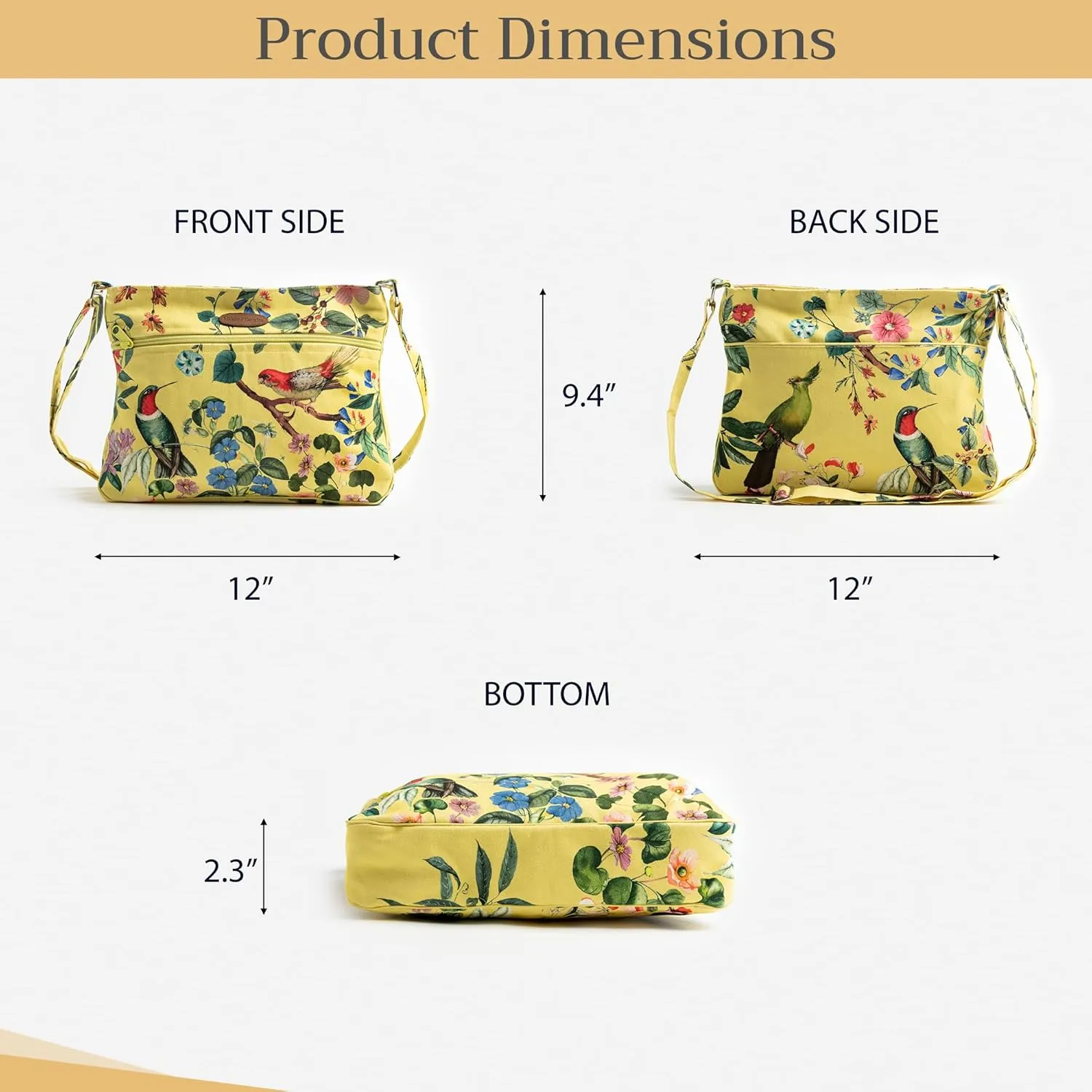 Maison d' Hermine Cross Body Bag Cotton Adjustable Shoulder Strap Hand Bag Tote purse with Zippered & Slip Pockets