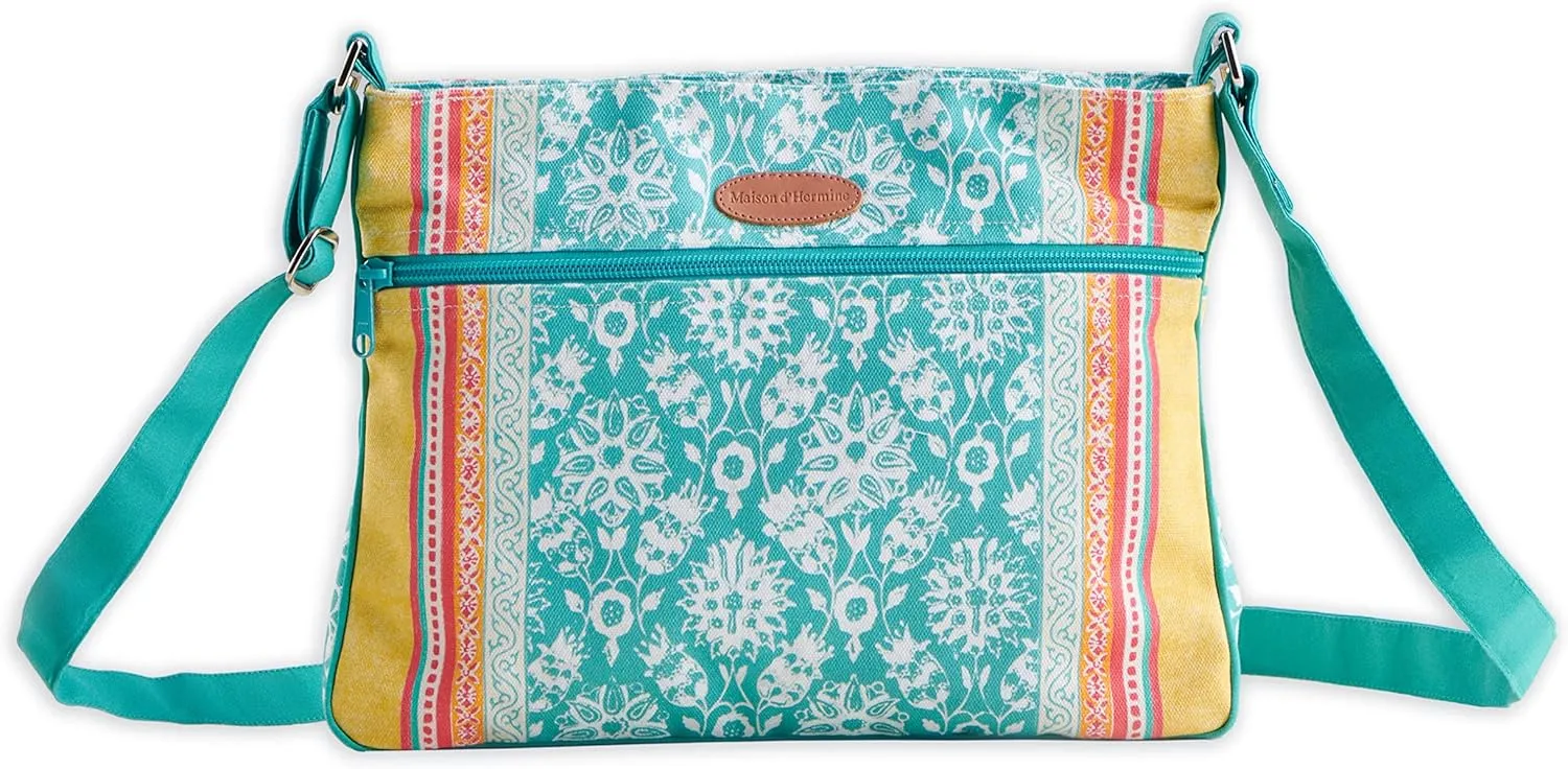 Maison d' Hermine Cross Body Bag Cotton Adjustable Shoulder Strap Hand Bag Tote purse with Zippered & Slip Pockets
