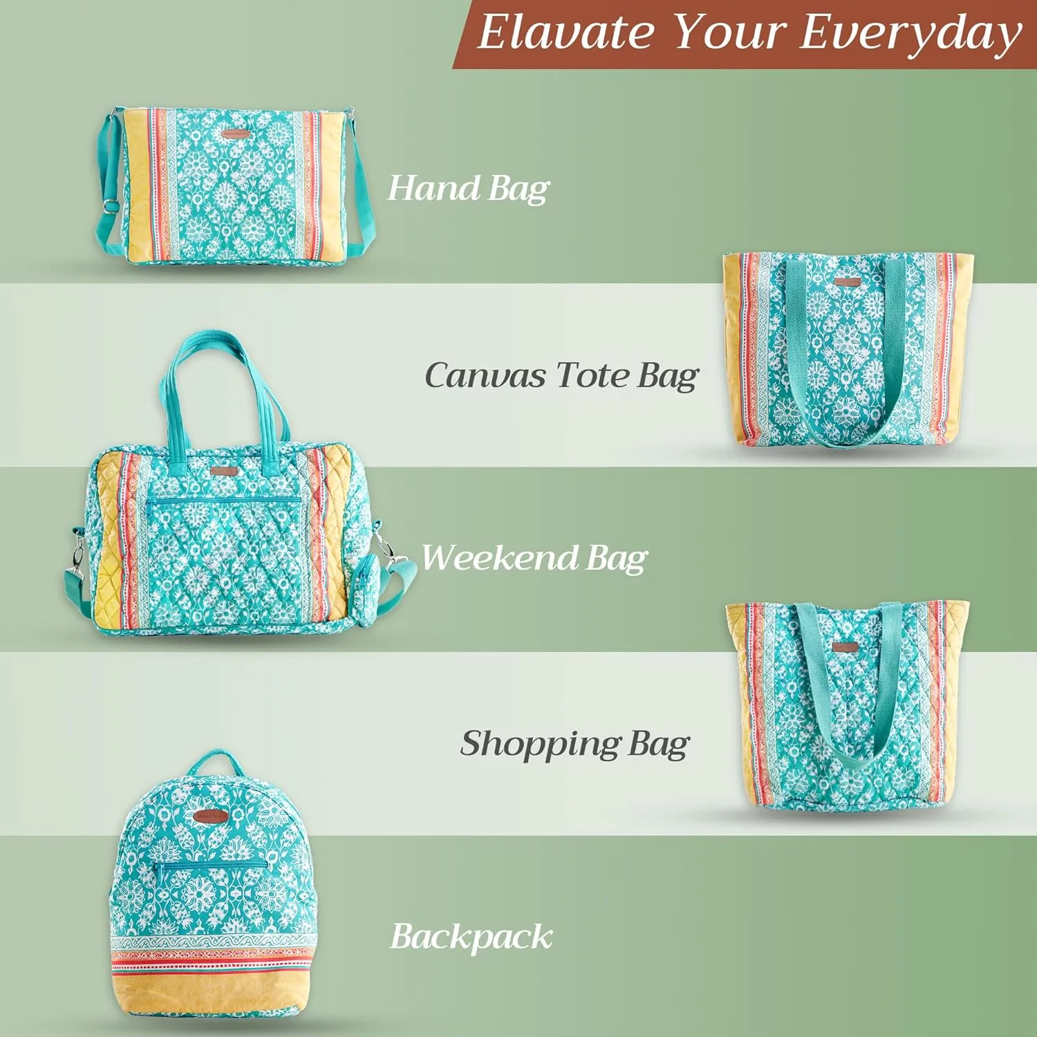 Maison d' Hermine Cross Body Bag Cotton Adjustable Shoulder Strap Hand Bag Tote purse with Zippered & Slip Pockets