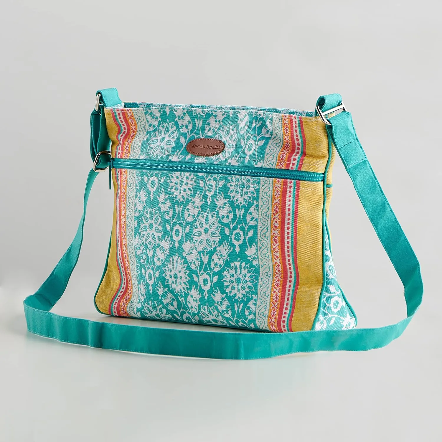 Maison d' Hermine Cross Body Bag Cotton Adjustable Shoulder Strap Hand Bag Tote purse with Zippered & Slip Pockets