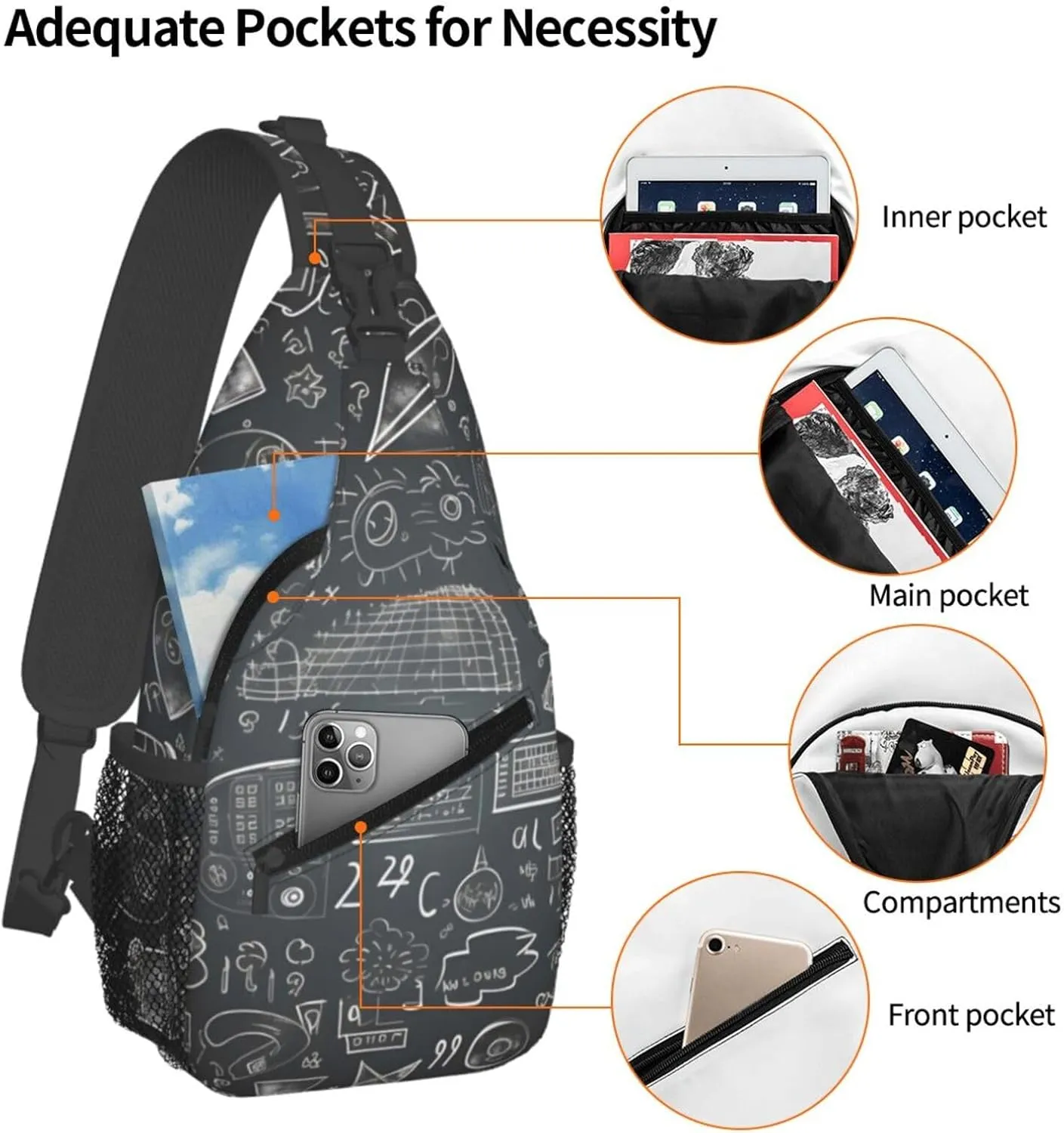 Math Graffiti Education Sling Bag Crossbody Bag for Men Women, Daypack Chest Backpack Shoulder Bag for Travle Hiking