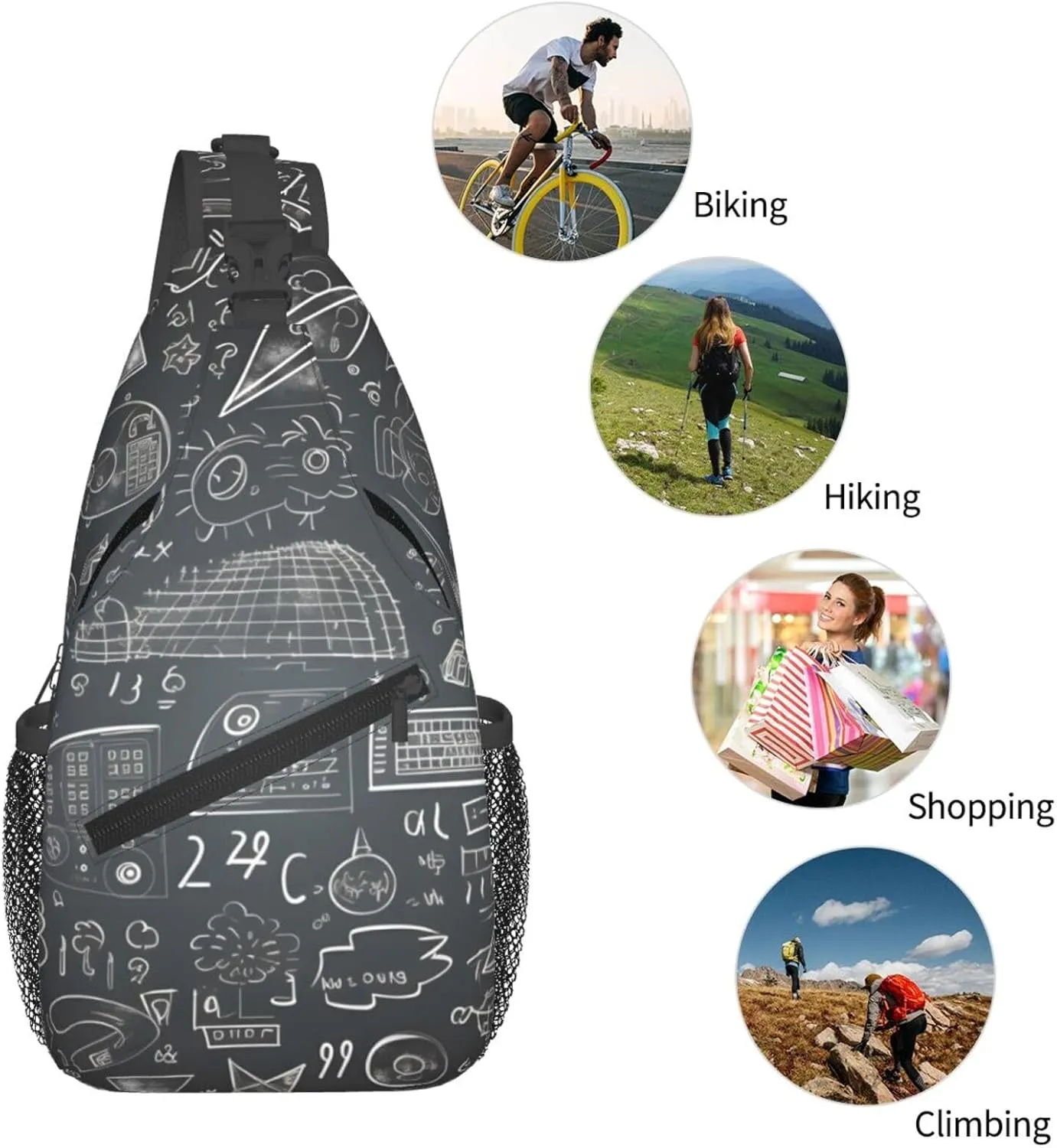 Math Graffiti Education Sling Bag Crossbody Bag for Men Women, Daypack Chest Backpack Shoulder Bag for Travle Hiking