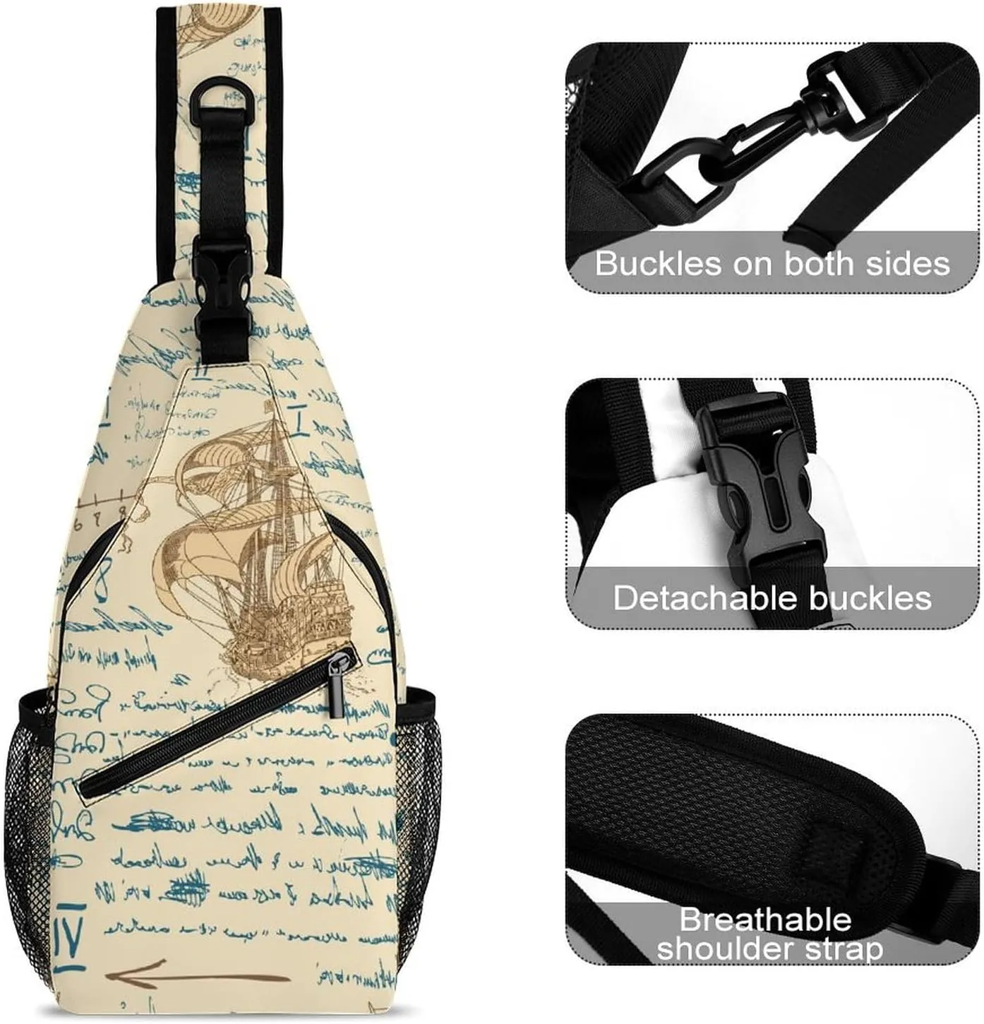 Medieval-nautical Crossbody Sling Backpack, Shoulder Bag Chest Bag for Travel Sport Running