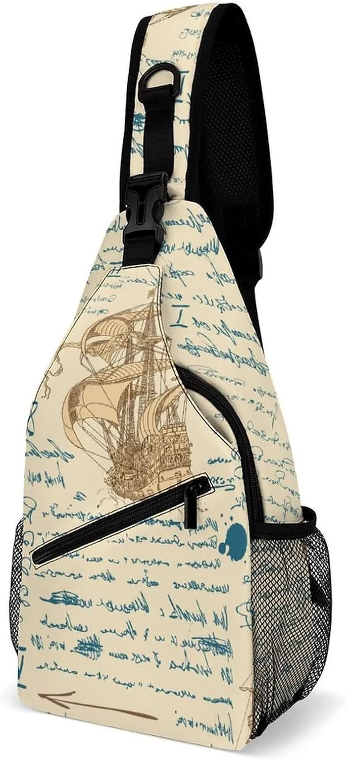 Medieval-nautical Crossbody Sling Backpack, Shoulder Bag Chest Bag for Travel Sport Running