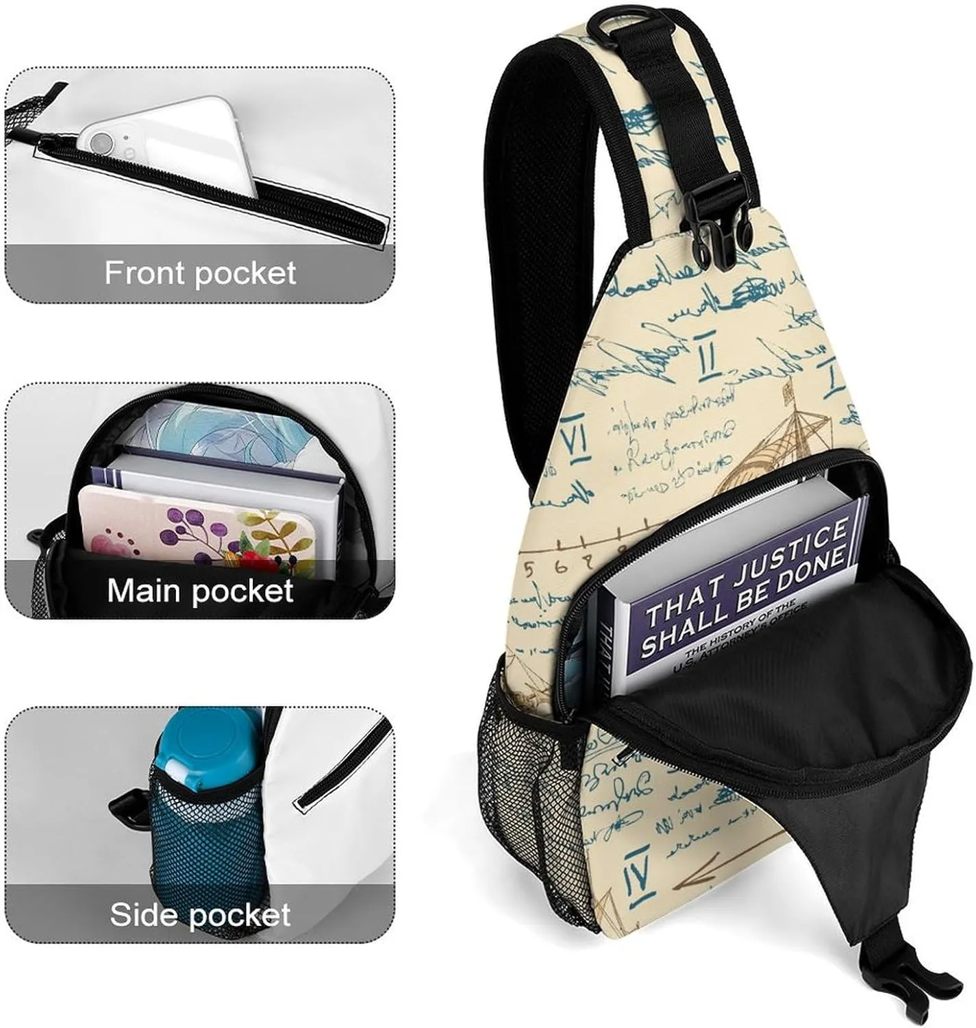 Medieval-nautical Crossbody Sling Backpack, Shoulder Bag Chest Bag for Travel Sport Running