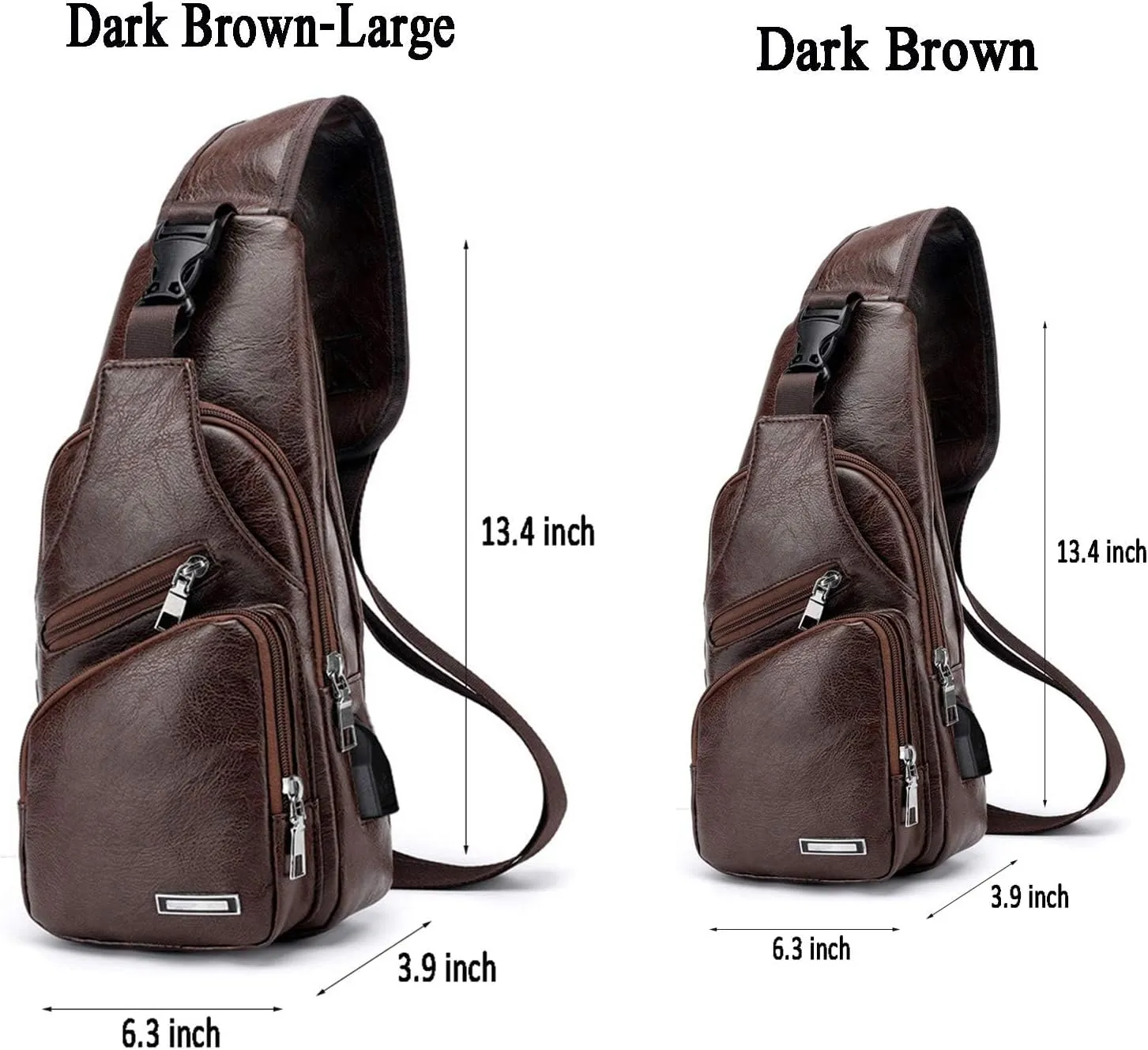 Men's Sling Bag, Business Leather Shoulder Backpacks Campus Travel Crossbody Bag with USB Charging Port