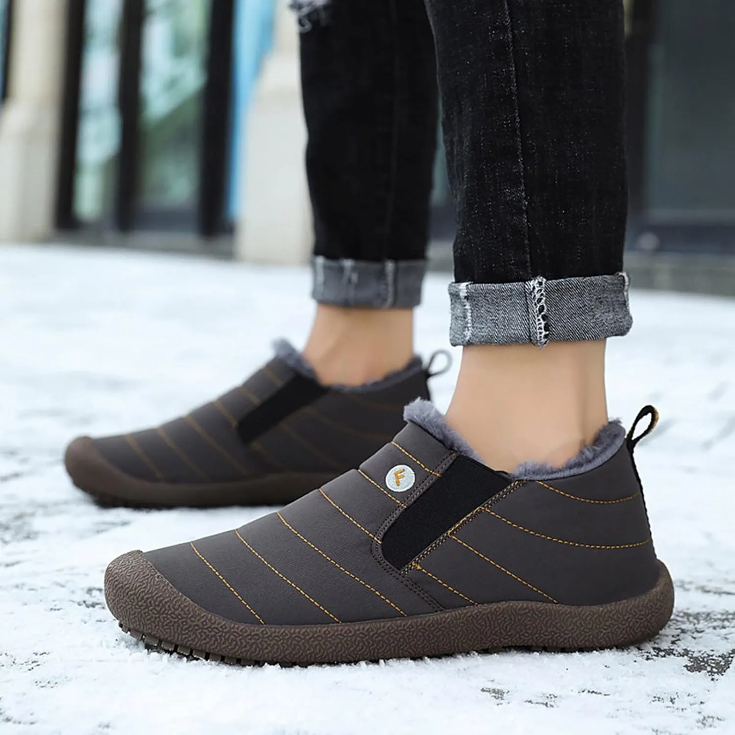 Men's Womens Waterproof Warm Plush Lined Outdoor Snow Ankle Boots Anti Slip Slip On Lightweight Winter Loafers Shoes