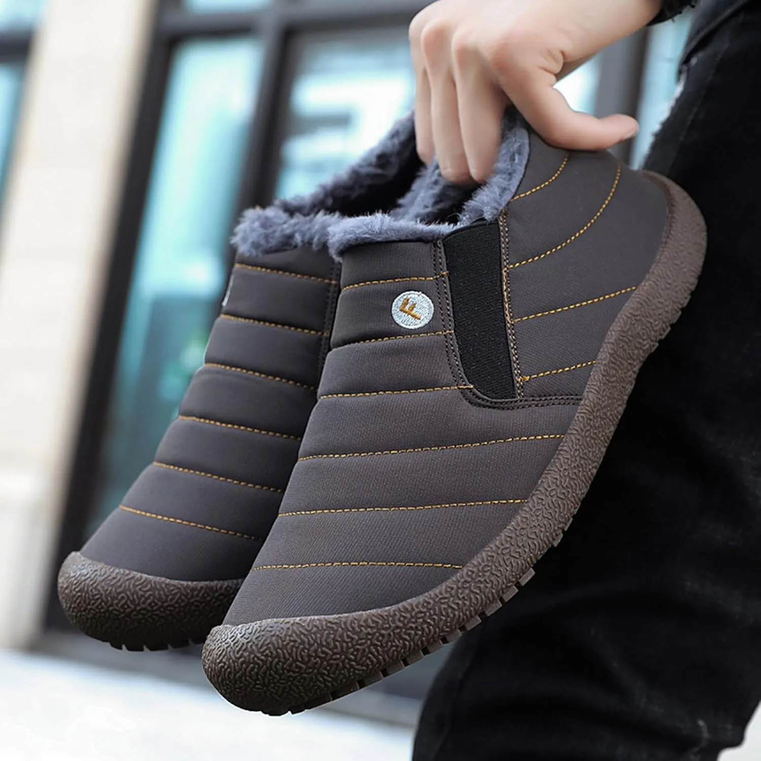 Men's Womens Waterproof Warm Plush Lined Outdoor Snow Ankle Boots Anti Slip Slip On Lightweight Winter Loafers Shoes