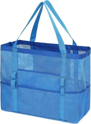 Mesh Beach Bag, Large Beach Tote with Zipper Pocket for Family Pool Bag for Toys & Vacation Essentials
