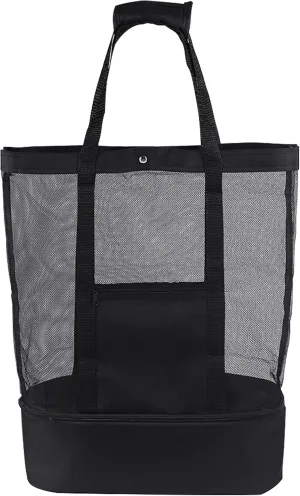 Mesh Beach Bag with Cooler, Extra Large Mesh Beach Picnic Tote Bags, Oversized Pool Bags with Insulation Compartment for Women and Men, Foldable Vacation Trip Essentials Beach Accessories