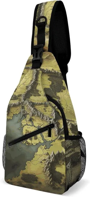 Middle Earth Map Crossbody Sling Bag for Women Men Sling Backpack Travel Chest Bag Pack Man Purse Shoulder Bags Daypack for Travel Hiking Cycling