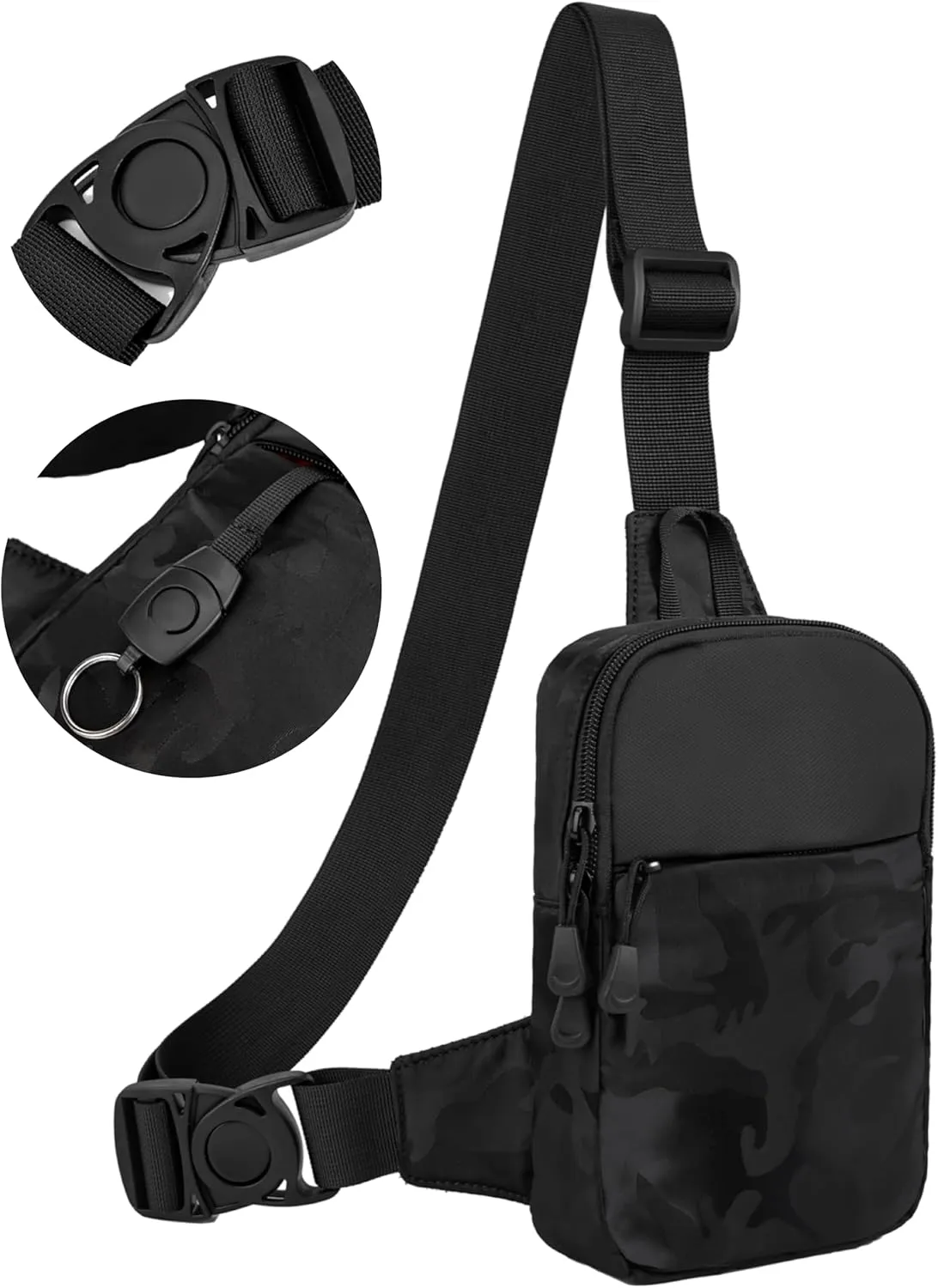 Mini Sling Bag for Men, Waterproof Small Crossbody Bag Lightweight Everyday Carry Chest Bag for Travel Walk Sport (Black Camo)