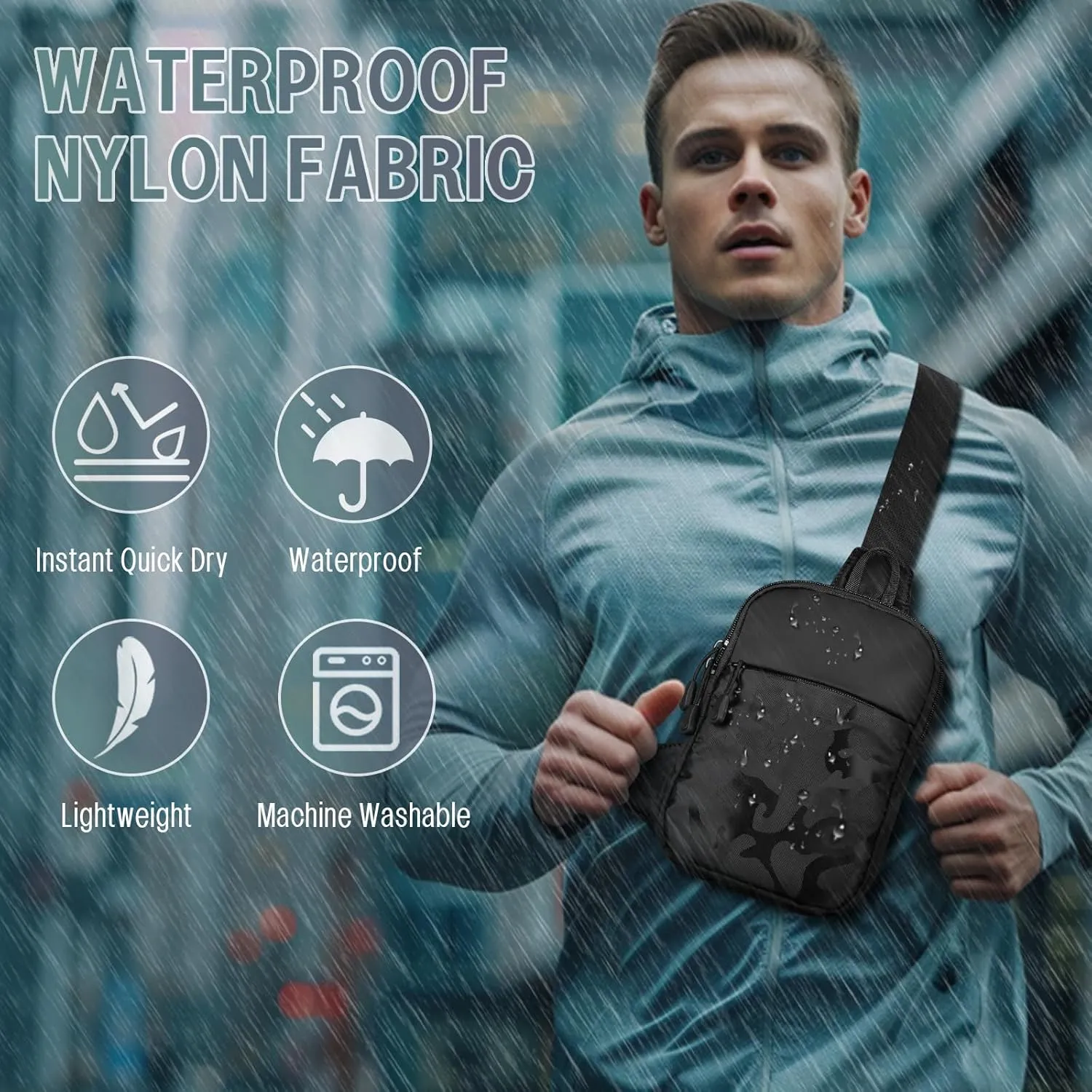 Mini Sling Bag for Men, Waterproof Small Crossbody Bag Lightweight Everyday Carry Chest Bag for Travel Walk Sport (Black Camo)