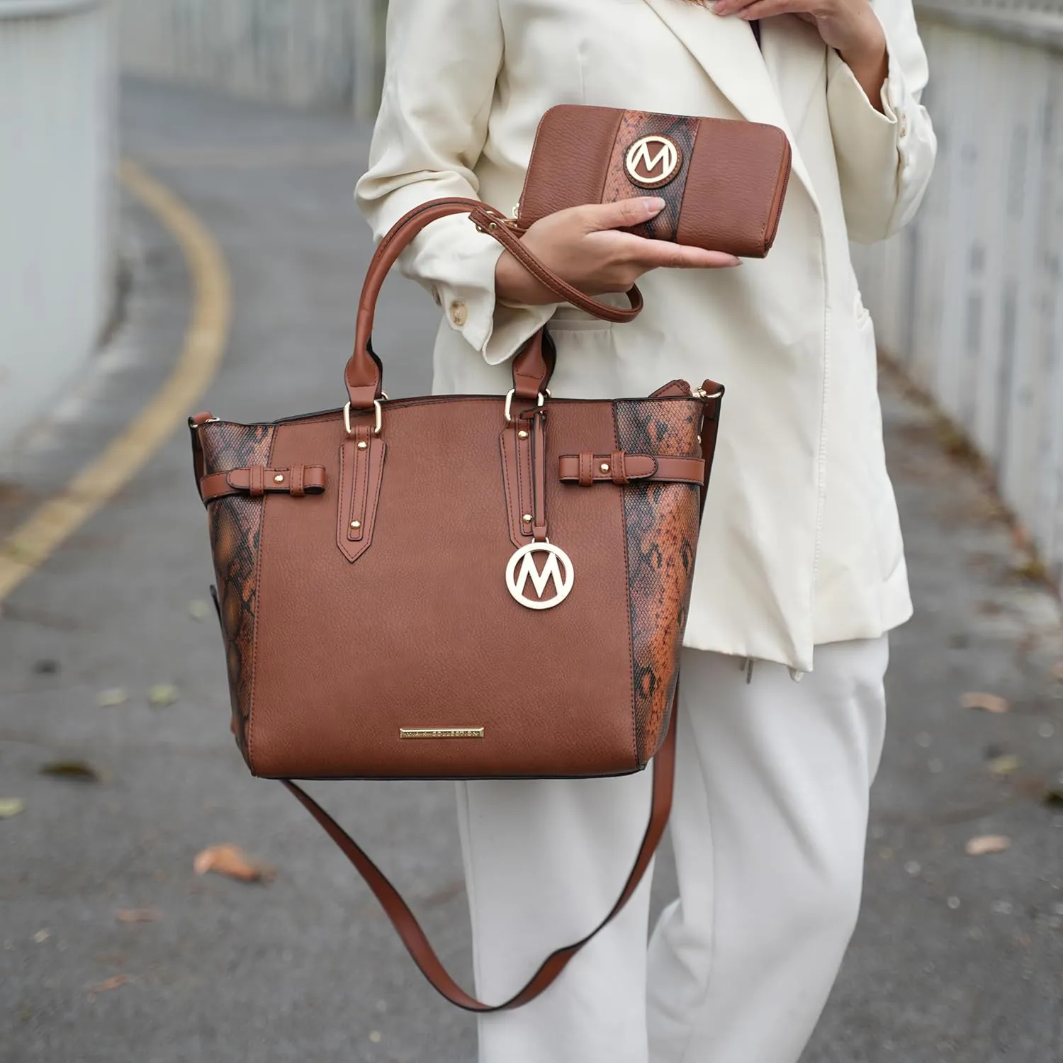 MKF Collection Tote Bag and wallet set, Women’s Snake Embossed Crossbody Bag and Wristlet Handbag Purse by Mia K