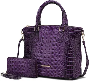 MKF Collection Tote Bag for Women & Wristlet Wallet Purse Set, Crocodile-Embossed Vegan Leather Top-Handle Handbag by Mia k