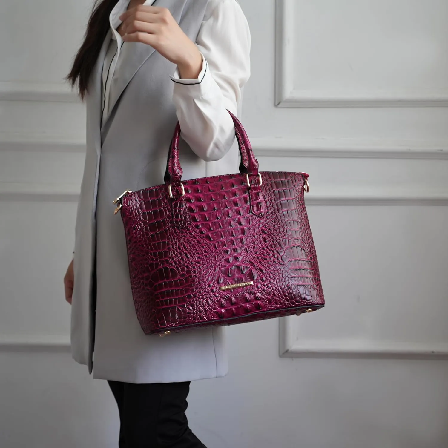 MKF Collection Tote Bag for Women & Wristlet Wallet Purse Set, Crocodile-Embossed Vegan Leather Top-Handle Handbag by Mia k