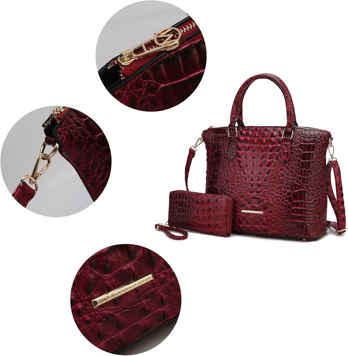 MKF Collection Tote Bag for Women & Wristlet Wallet Purse Set, Crocodile-Embossed Vegan Leather Top-Handle Handbag by Mia k