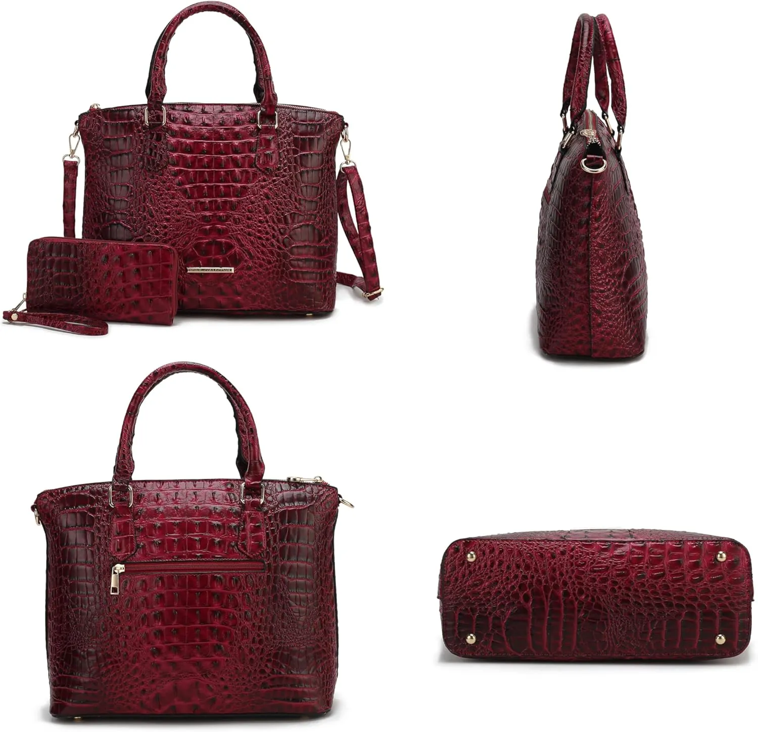 MKF Collection Tote Bag for Women & Wristlet Wallet Purse Set, Crocodile-Embossed Vegan Leather Top-Handle Handbag by Mia k