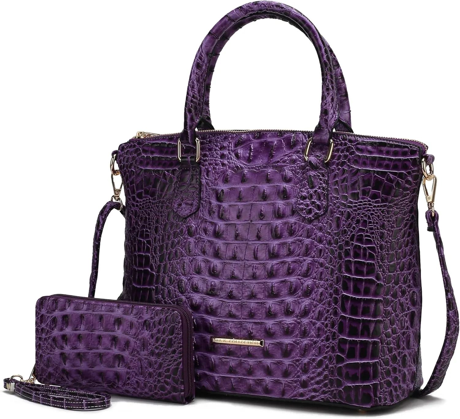 MKF Collection Tote Bag for Women & Wristlet Wallet Purse Set, Crocodile-Embossed Vegan Leather Top-Handle Handbag by Mia k