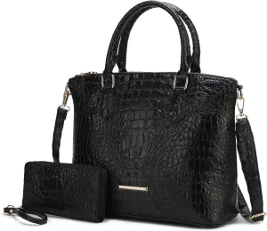 MKF Collection Tote Bag for Women & Wristlet Wallet Purse Set, Crocodile-Embossed Vegan Leather Top-Handle Handbag by Mia k
