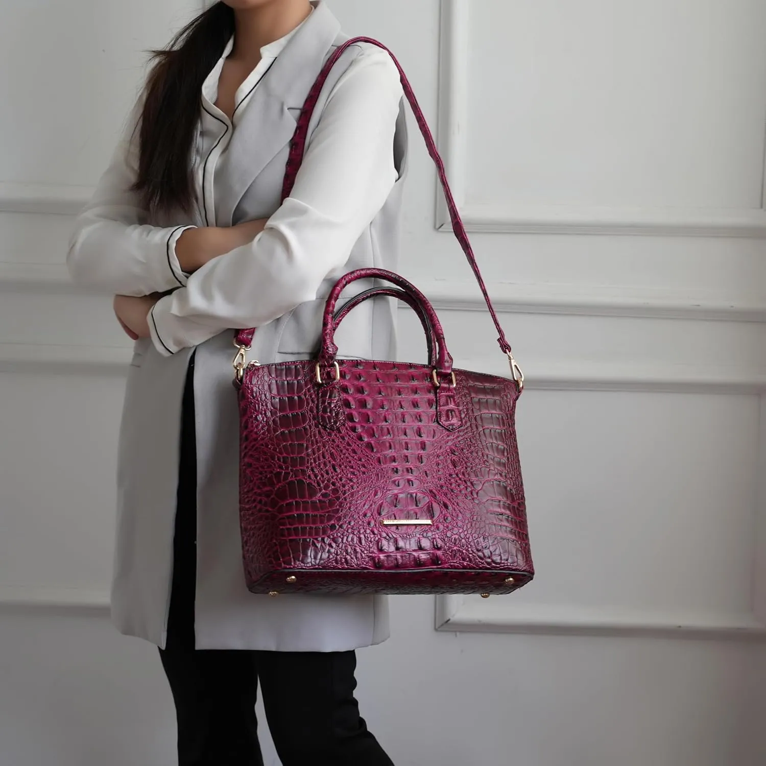 MKF Collection Tote Bag for Women & Wristlet Wallet Purse Set, Crocodile-Embossed Vegan Leather Top-Handle Handbag by Mia k