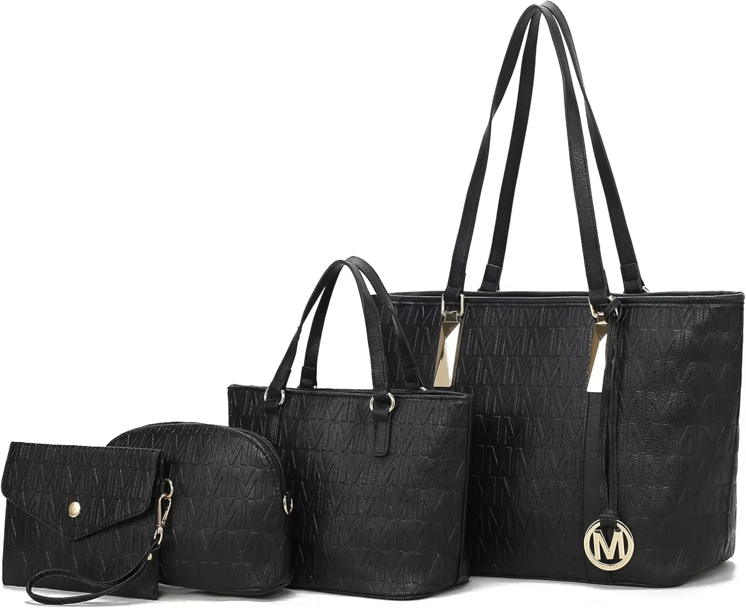MKF Collection Tote Bag for Women, Shoulder Handbag & Wristlet Pouch Purse Top Handle Vegan Leather 4Pcs Set Pocketbook