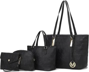 MKF Collection Tote Bag for Women, Shoulder Handbag & Wristlet Pouch Purse Top Handle Vegan Leather 4Pcs Set Pocketbook