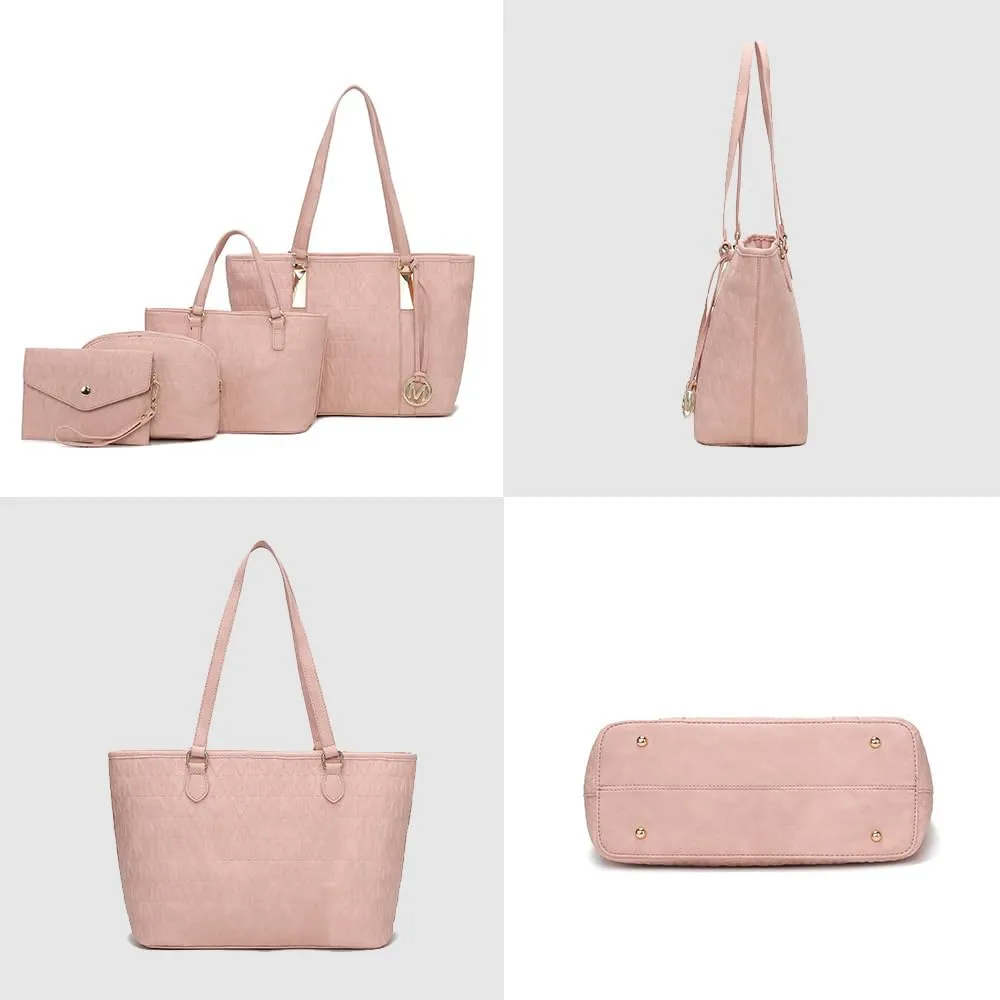 MKF Collection Tote Bag for Women, Shoulder Handbag & Wristlet Pouch Purse Top Handle Vegan Leather 4Pcs Set Pocketbook