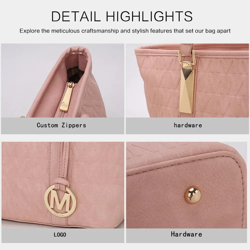 MKF Collection Tote Bag for Women, Shoulder Handbag & Wristlet Pouch Purse Top Handle Vegan Leather 4Pcs Set Pocketbook