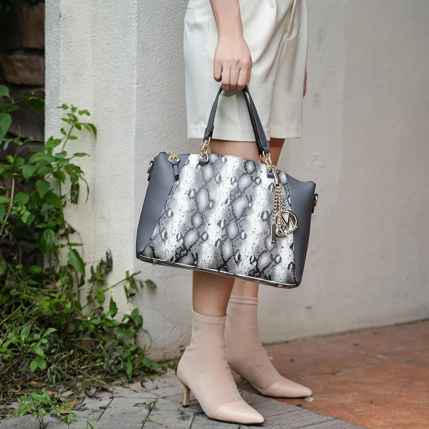 MKF Collection Tote Bag for Women With Wristlet, Snake Embossed Vegan Leather Crossbody Top-Handle Handbag Purse