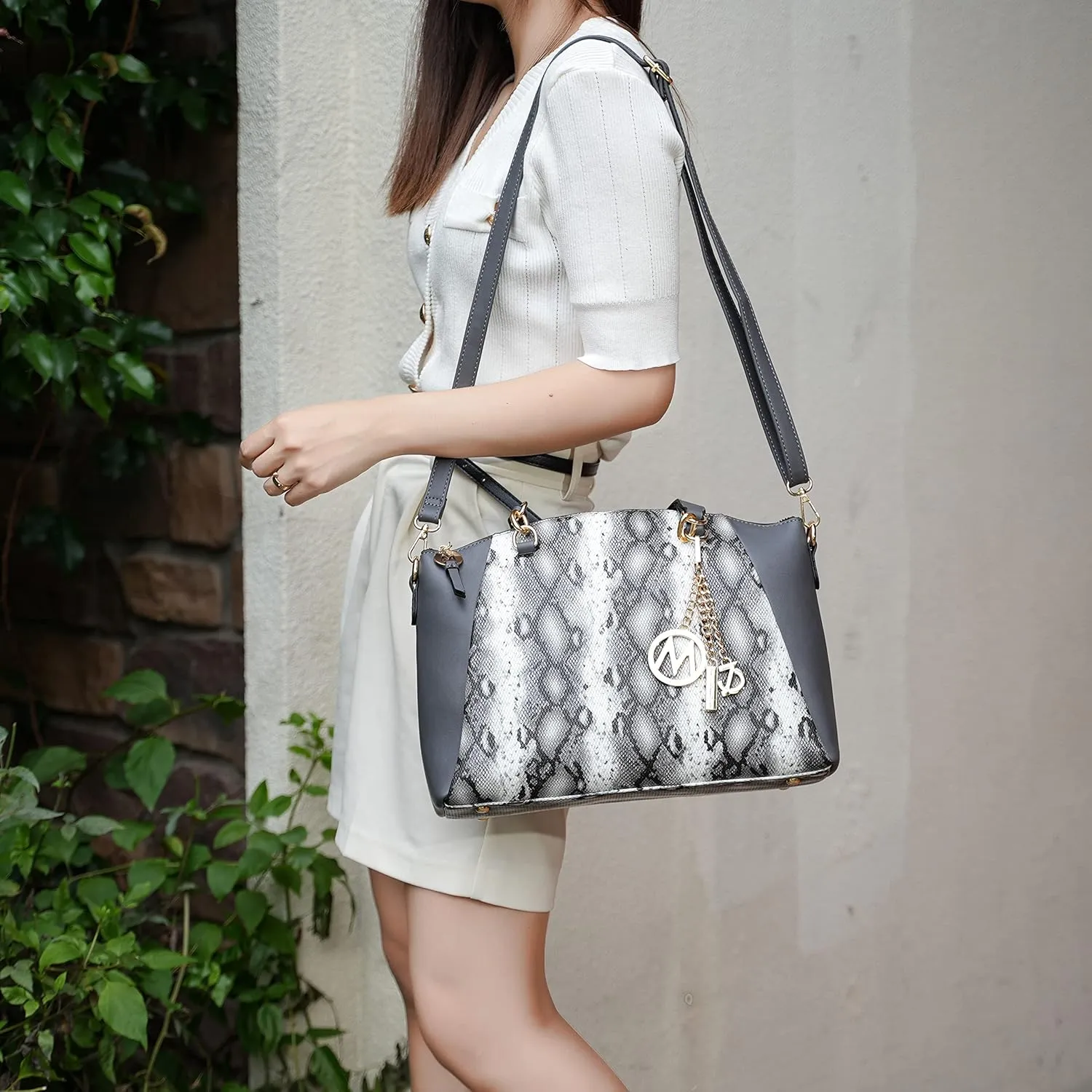MKF Collection Tote Bag for Women With Wristlet, Snake Embossed Vegan Leather Crossbody Top-Handle Handbag Purse