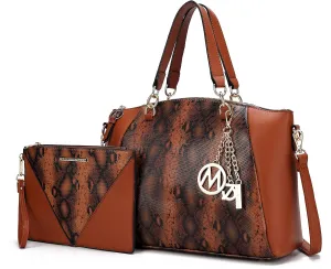 MKF Collection Tote Bag for Women With Wristlet, Snake Embossed Vegan Leather Crossbody Top-Handle Handbag Purse