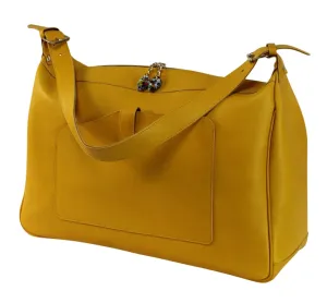 Modern Leather Duffle Bag with Murano Murrine Glass | Handmade in Italy, Real Leather | Travel Purse Shoulder Bag Women's (YELLOW)