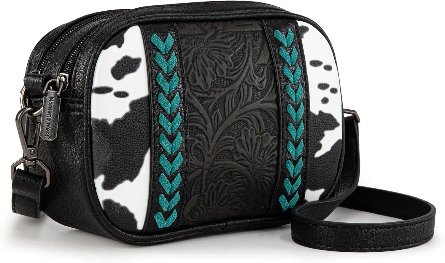 Montana West Cow Print Crossbody Bags for Women Western Tooled Crossbody Purses with Built in Card Holder
