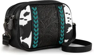 Montana West Cow Print Crossbody Bags for Women Western Tooled Crossbody Purses with Built in Card Holder