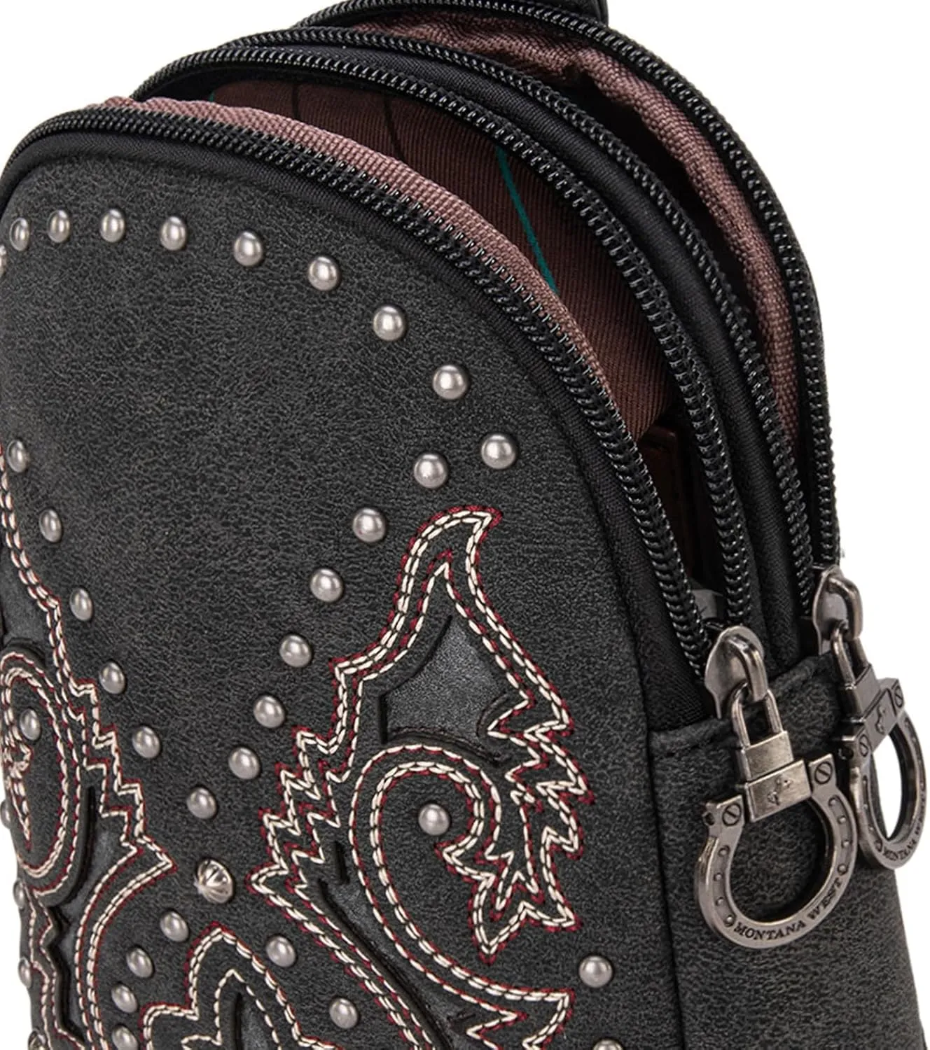 Montana West Cowhead Flora Western Sling Bag for Women Embroidery Cross Body Bag Fanny Pack with Wide Guitar Strap