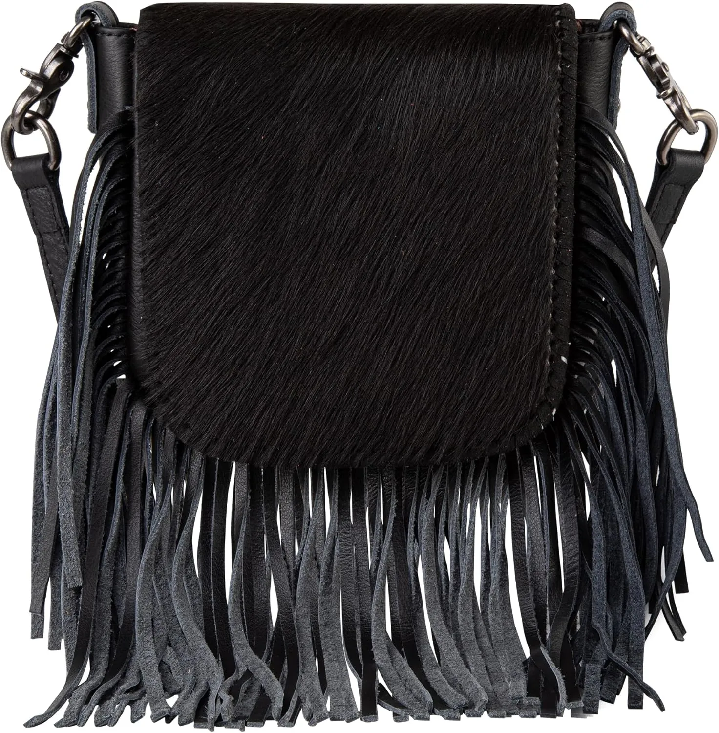 Montana West Cowhide Purse Fringe Western Purses for Women Small Crossbody Bags Wallet Leather Shoulder Cross Body Bag Crossbody Purse Black Western-RLC-L161BK