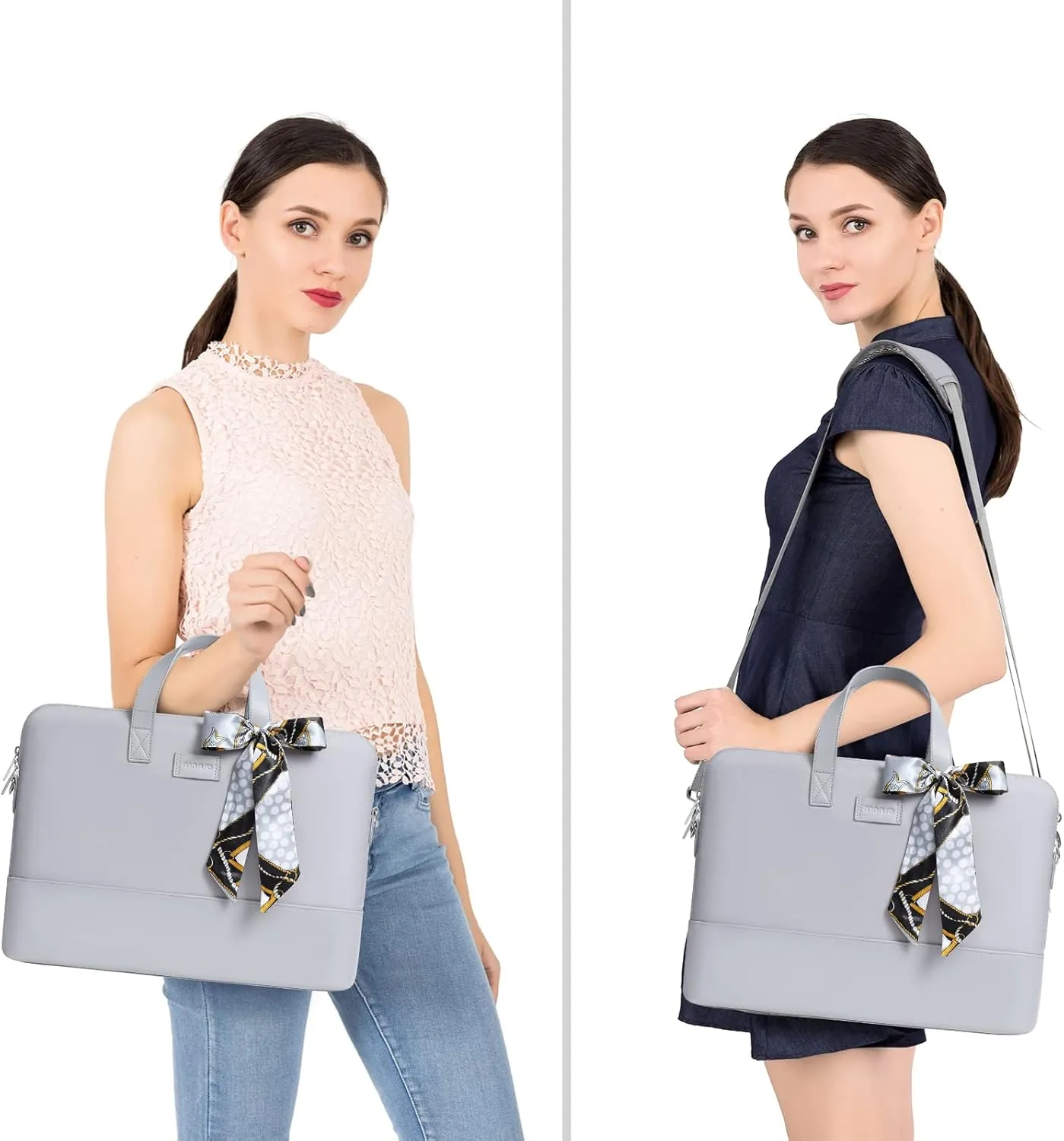 MOSISO Laptop Bag for Women, 13.3 inch Computer Bag Compatible with MacBook, HP, Dell, Lenovo, Asus, Razer Notebook, Laptop Shoulder Briefcase with Strap and Silk Scarf, Grey