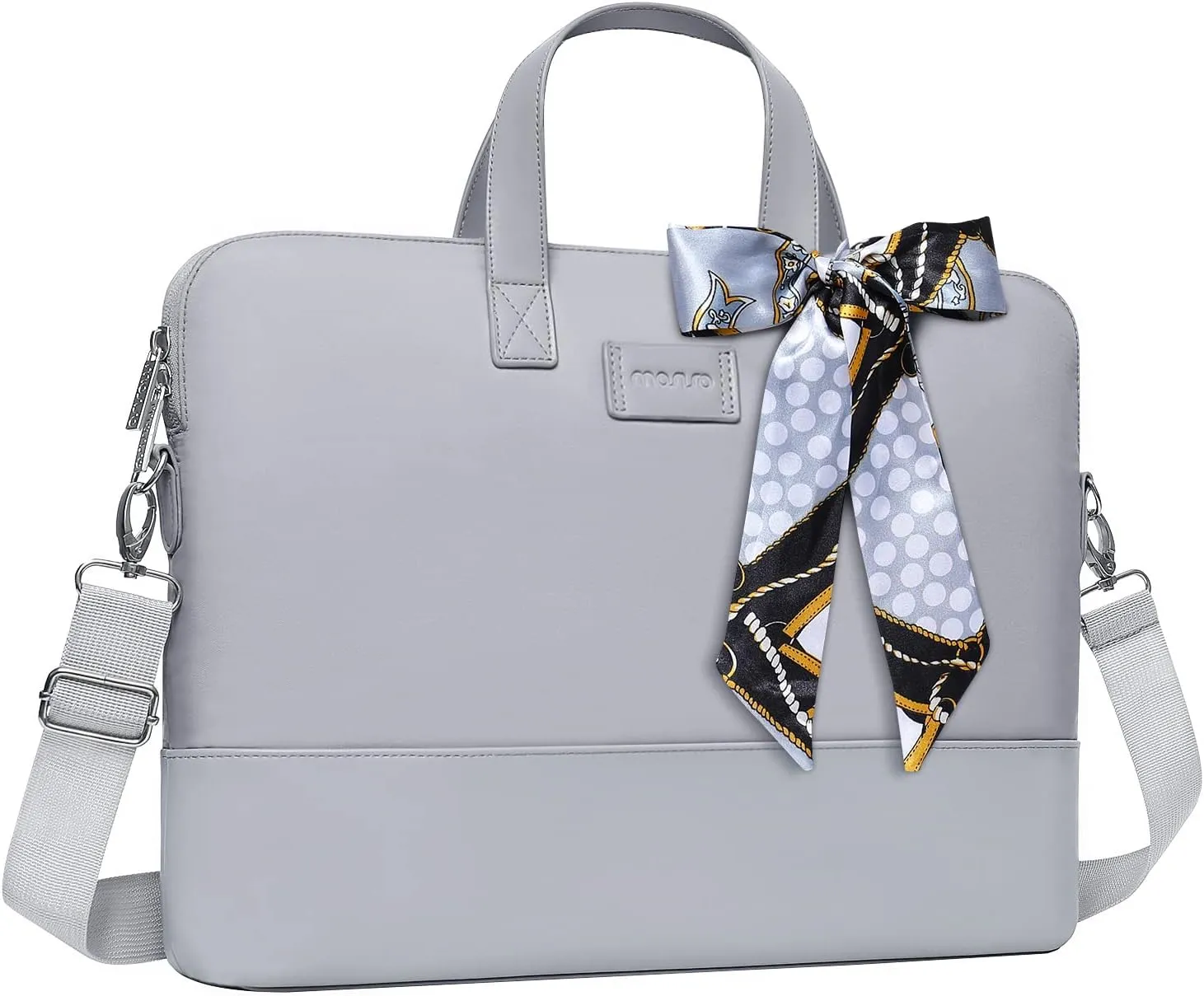 MOSISO Laptop Bag for Women, 13.3 inch Computer Bag Compatible with MacBook, HP, Dell, Lenovo, Asus, Razer Notebook, Laptop Shoulder Briefcase with Strap and Silk Scarf, Grey