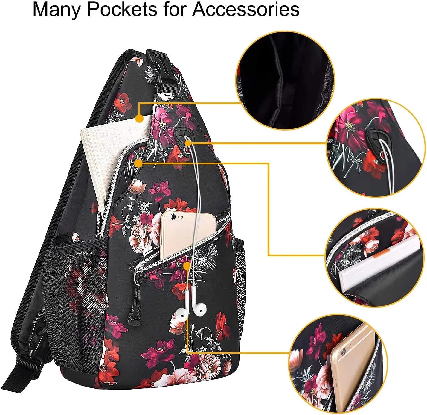 MOSISO Sling Backpack,Travel Hiking Daypack Cottonrose Crossbody Shoulder Bag