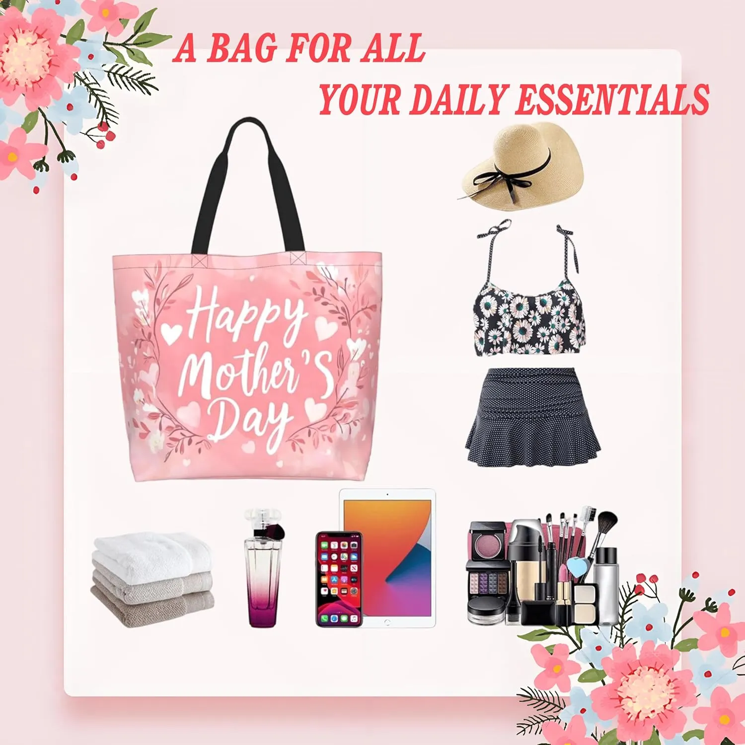 Mothers Day Tote Bag With Zipper Women Mom Bags Large Mama tote bag Reusable With Handles Mother Gifts