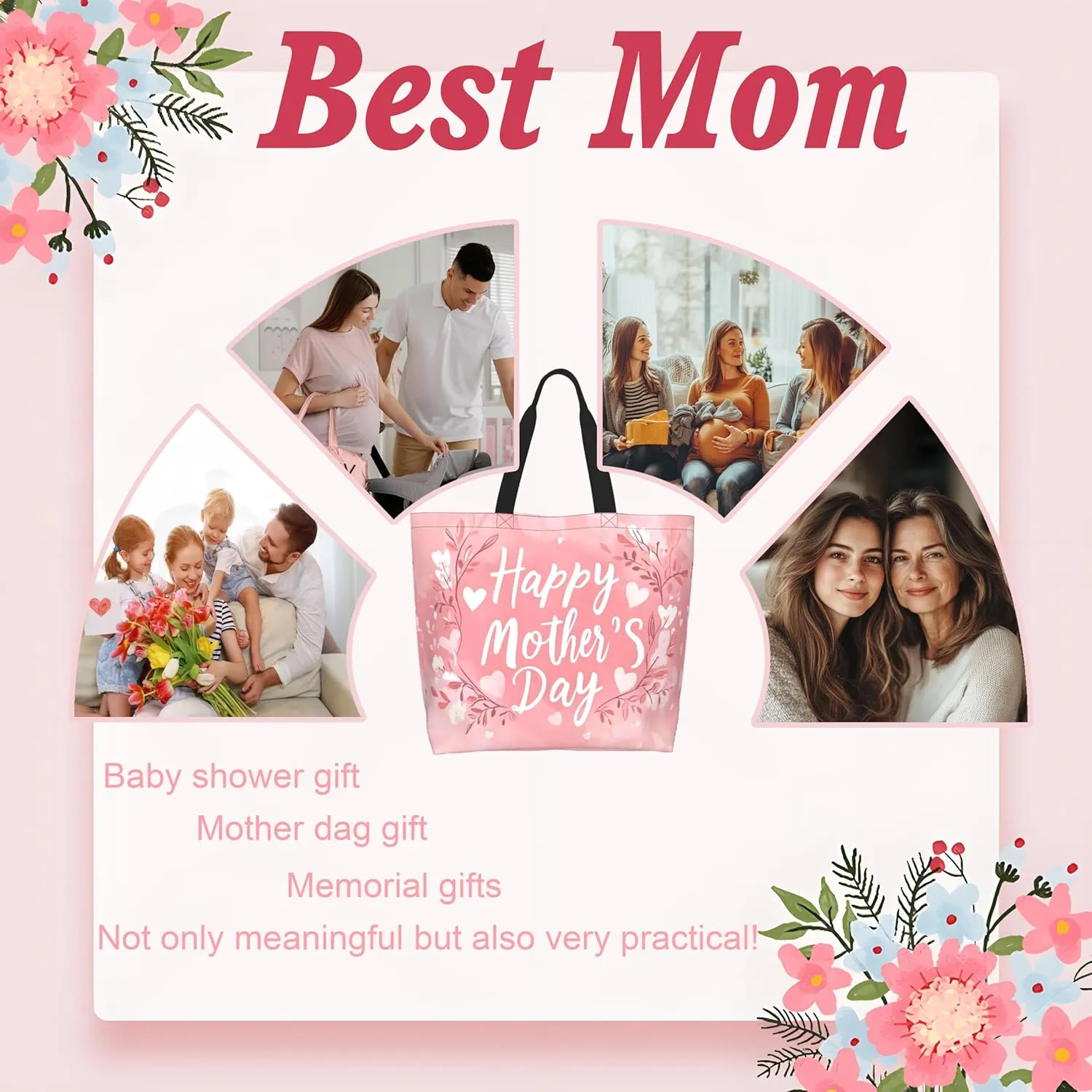 Mothers Day Tote Bag With Zipper Women Mom Bags Large Mama tote bag Reusable With Handles Mother Gifts