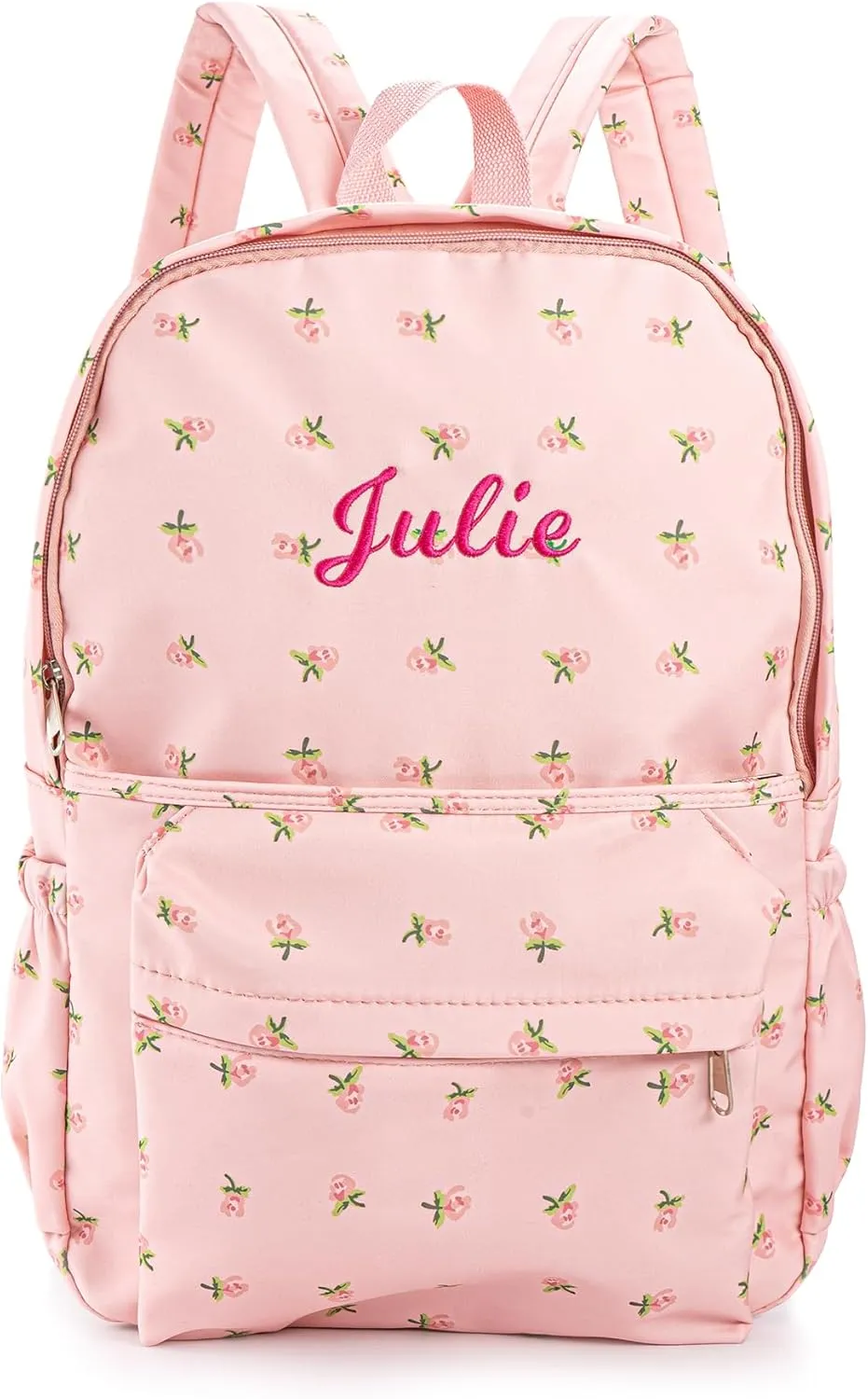 MT WORLD Floral Backpack Personalized Daycare Backpack with Name 16inch Flower Daypack with 2 Side Pockets & Spacious Interior Custom Daycare Bag for Overnight Daily Activities Birthday Gifts (Pink)
