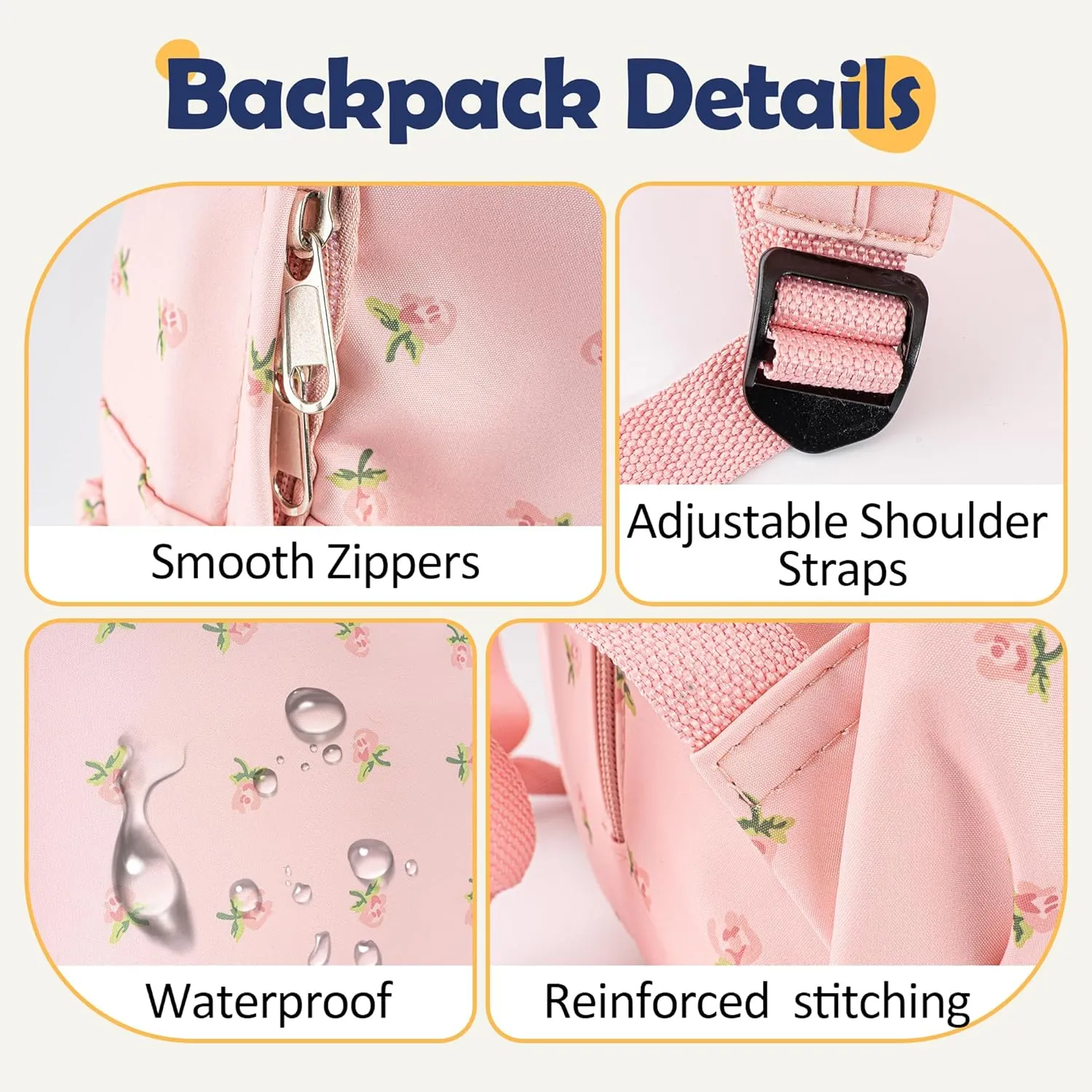 MT WORLD Floral Backpack Personalized Daycare Backpack with Name 16inch Flower Daypack with 2 Side Pockets & Spacious Interior Custom Daycare Bag for Overnight Daily Activities Birthday Gifts (Pink)