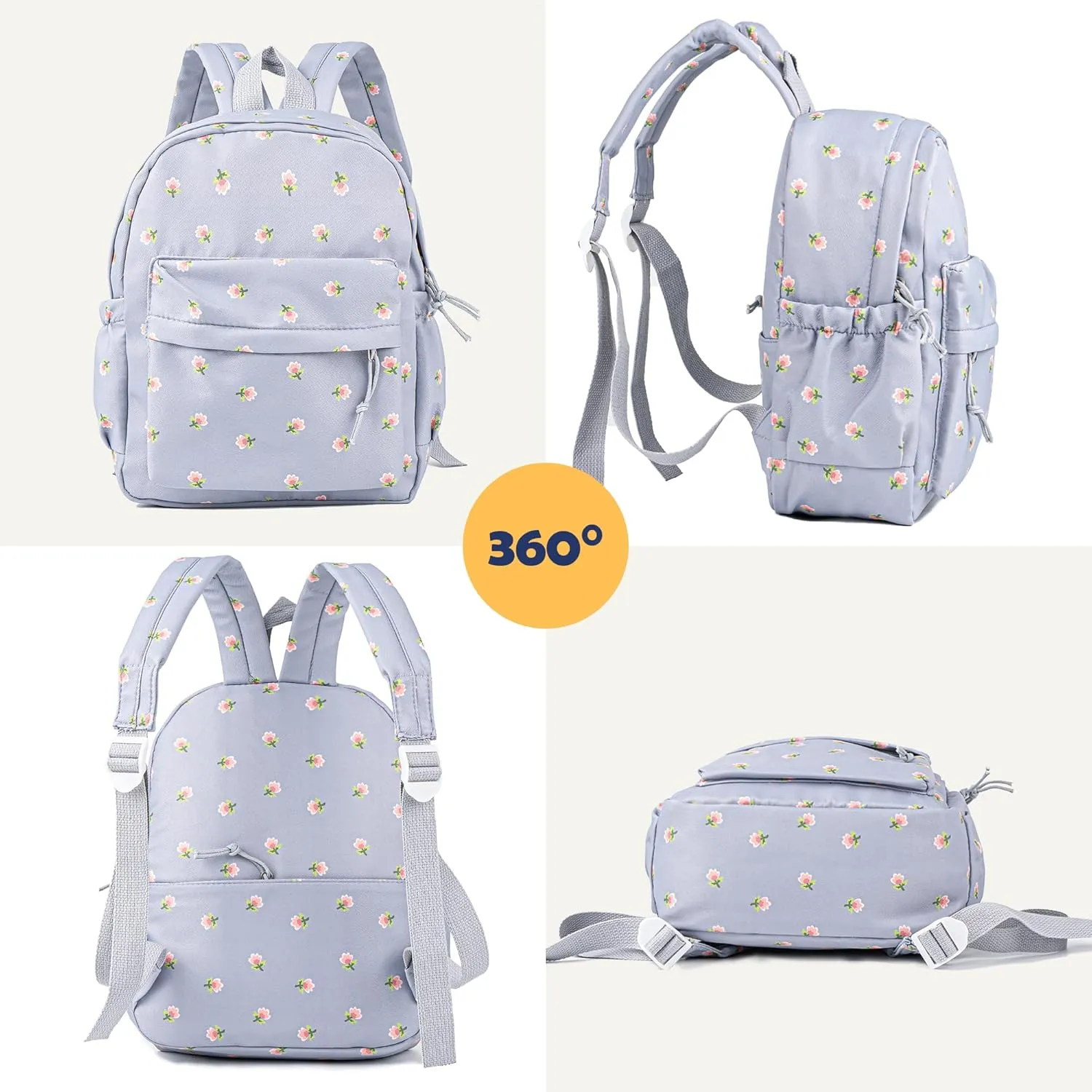 MT WORLD Floral Toddler Backpack Personalized Daycare Backpack Little Girls Daypack with Flower Custom Bookbag Gifts with Embroidered Name for School Overnigtht Daily Activities (Blue)