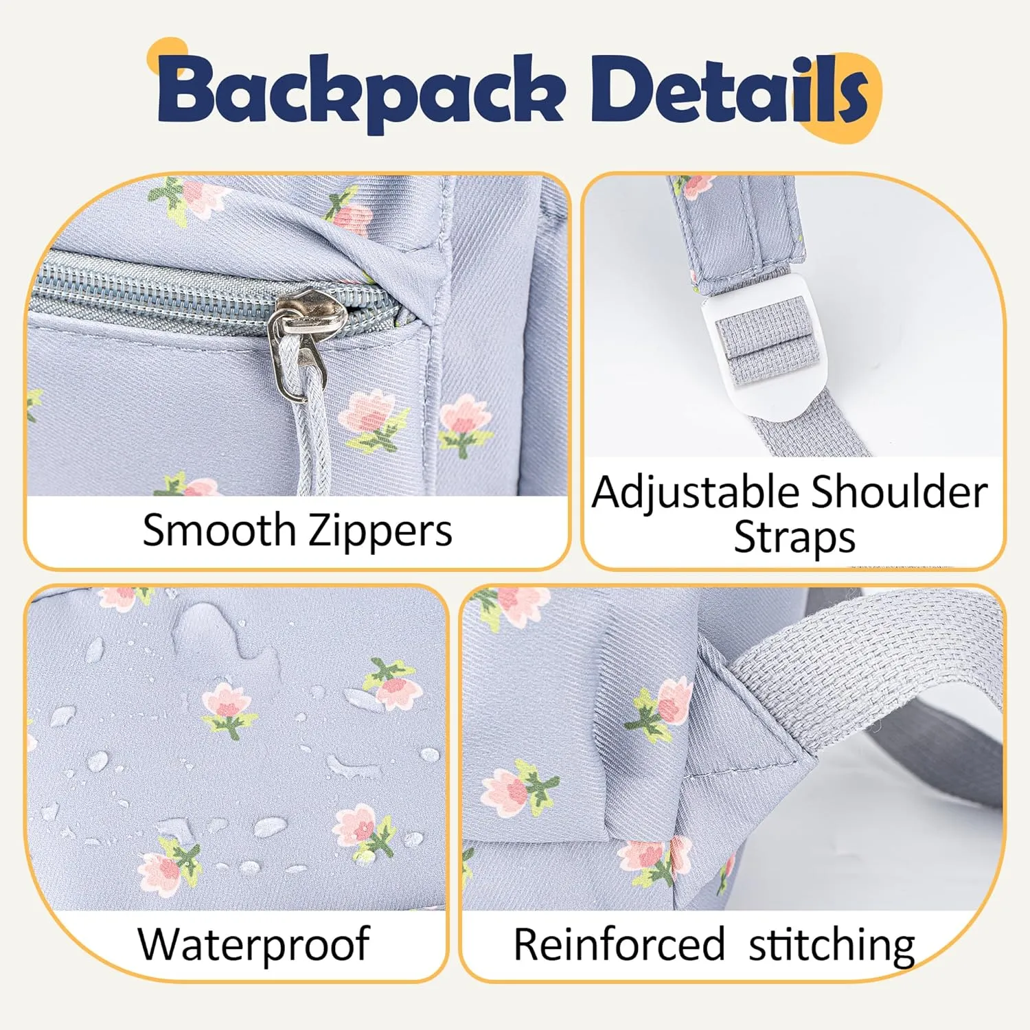 MT WORLD Floral Toddler Backpack Personalized Daycare Backpack Little Girls Daypack with Flower Custom Bookbag Gifts with Embroidered Name for School Overnigtht Daily Activities (Blue)