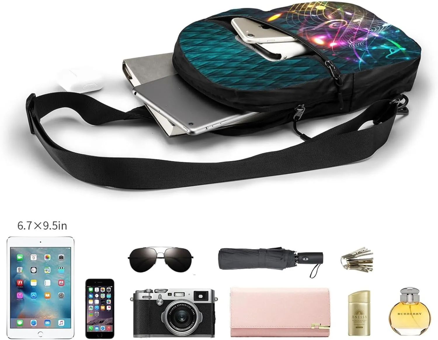 Music Musical Melody Festival Sling Bag for Men Women, Small Crossbody Sling Backpack Shoulder Chest Bag, Anti Theft Travel Hiking Sports