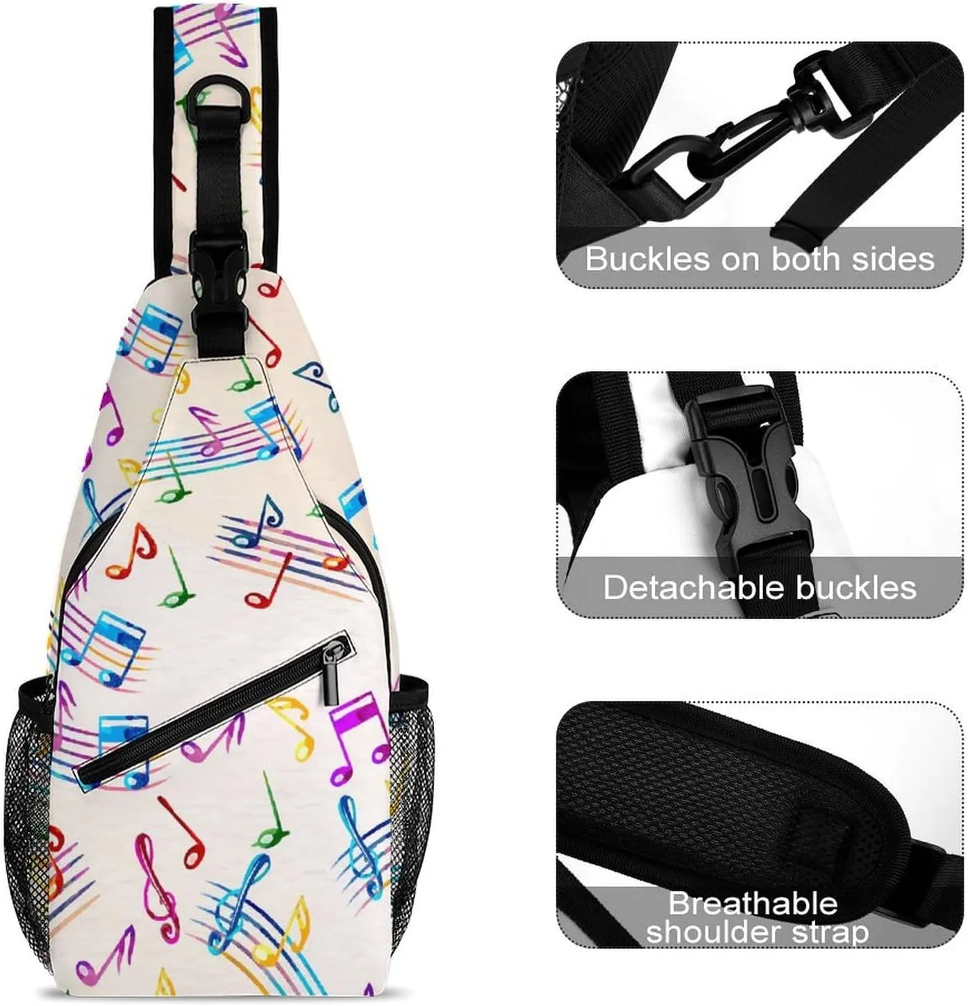 Musical-with-staves Pattern Sling Bag Crossbody Backpack for Men Women Chest Bag For Travel Hiking Cycling Camping
