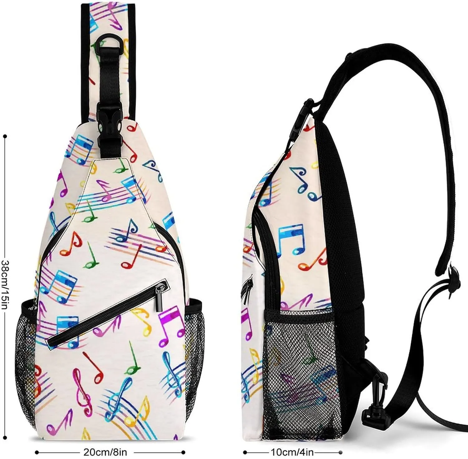Musical-with-staves Pattern Sling Bag Crossbody Backpack for Men Women Chest Bag For Travel Hiking Cycling Camping